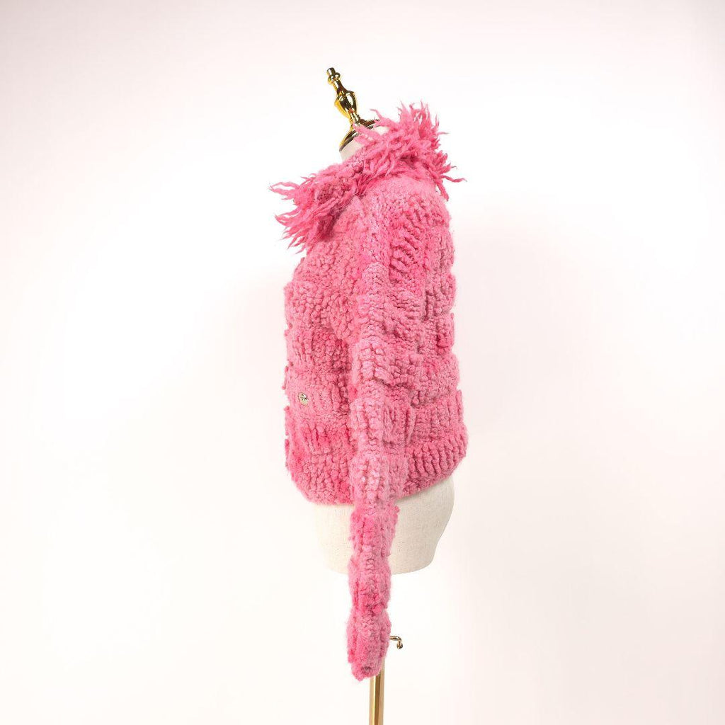 CHANEL Coco Mark Alpaca Knit Jacket Pink Size 34