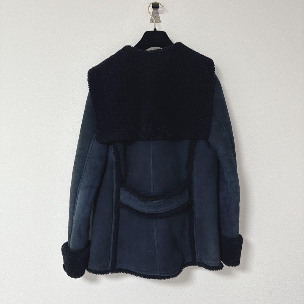 CHANEL Rare Mouton Jacket Coat Navy Size 38