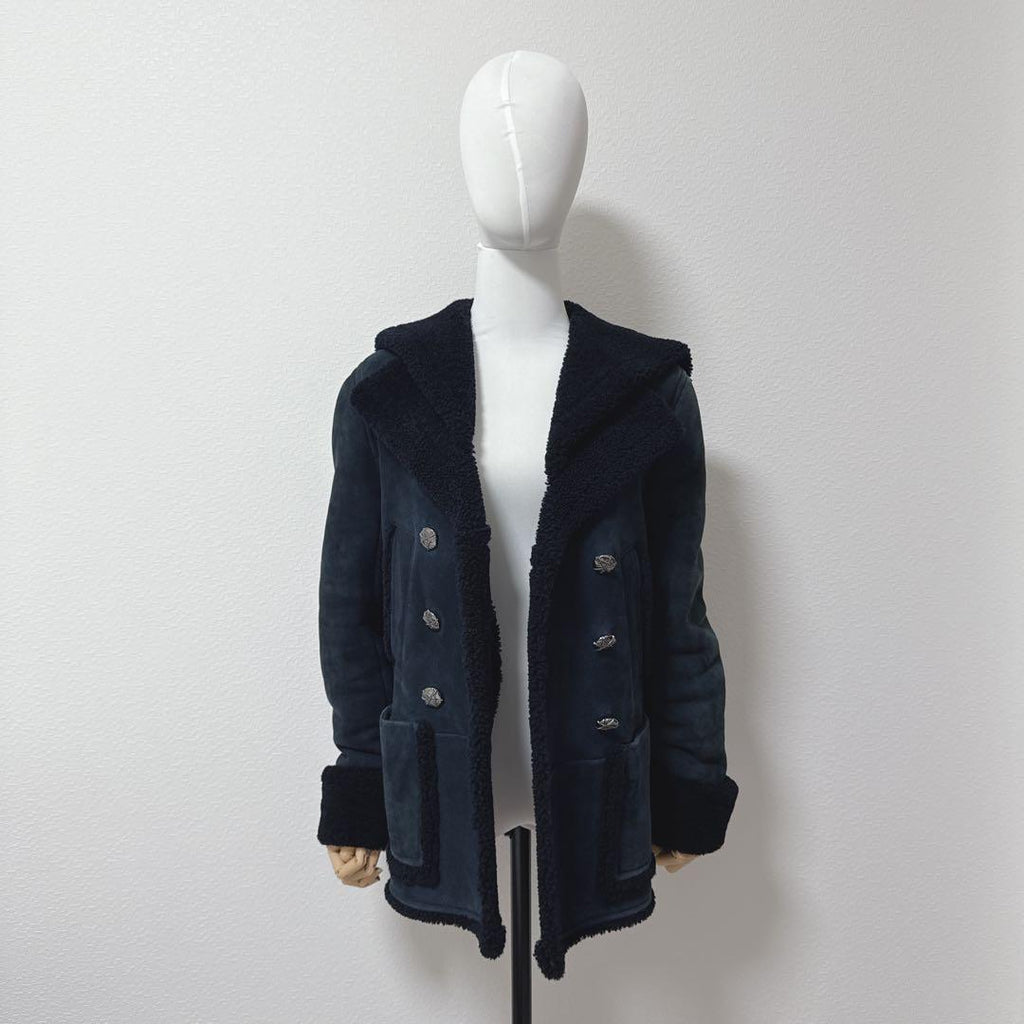 CHANEL Rare Mouton Jacket Coat Navy Size 38