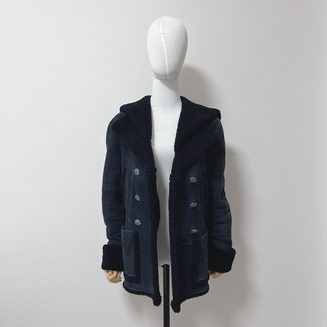 CHANEL Rare Mouton Jacket Coat Navy Size 38