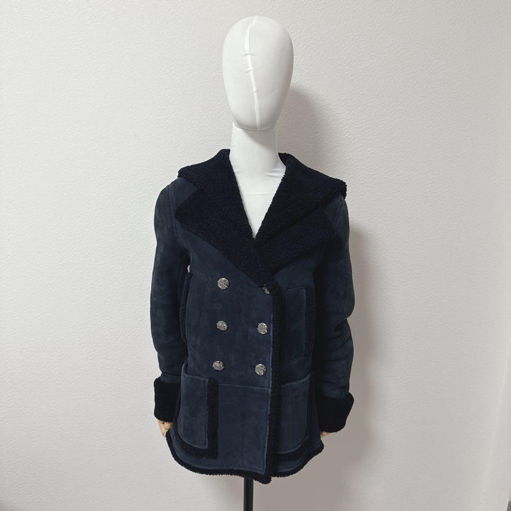 CHANEL Rare Mouton Jacket Coat Navy Size 38