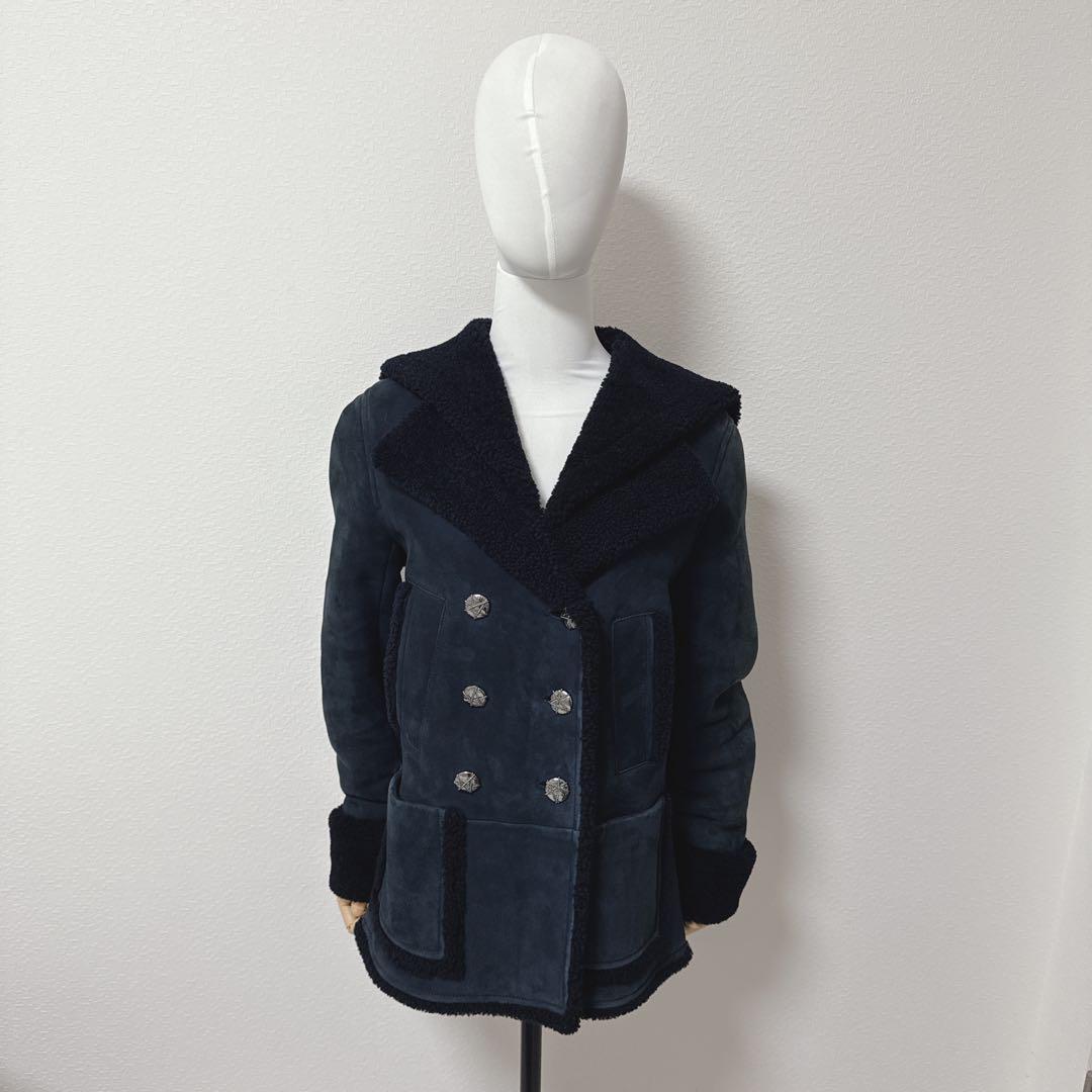CHANEL Rare Mouton Jacket Coat Navy Size 38