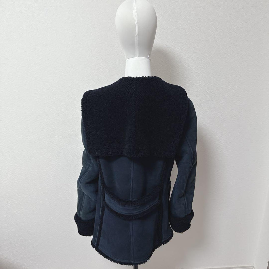 CHANEL Rare Mouton Jacket Coat Navy Size 38
