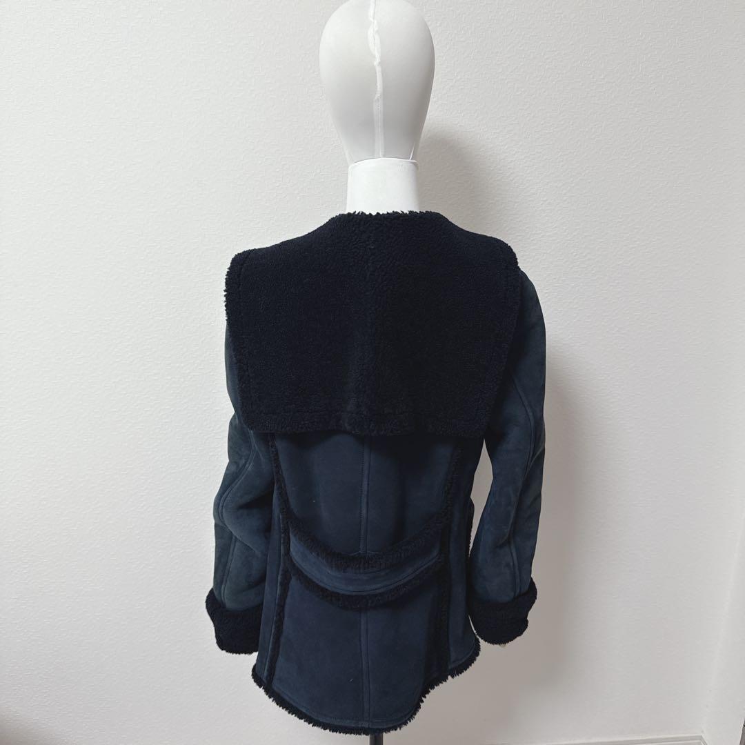 CHANEL Rare Mouton Jacket Coat Navy Size 38