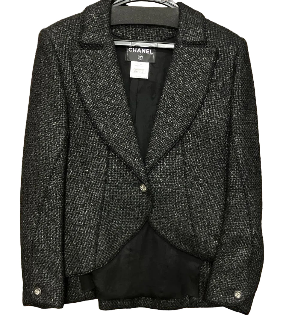 CHANEL Glitter Shiny Jacket Black Size 42