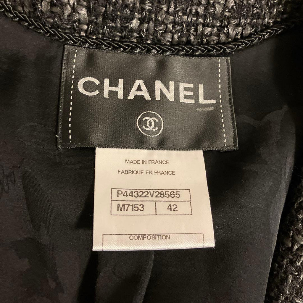 CHANEL Glitter Shiny Jacket Black Size 42
