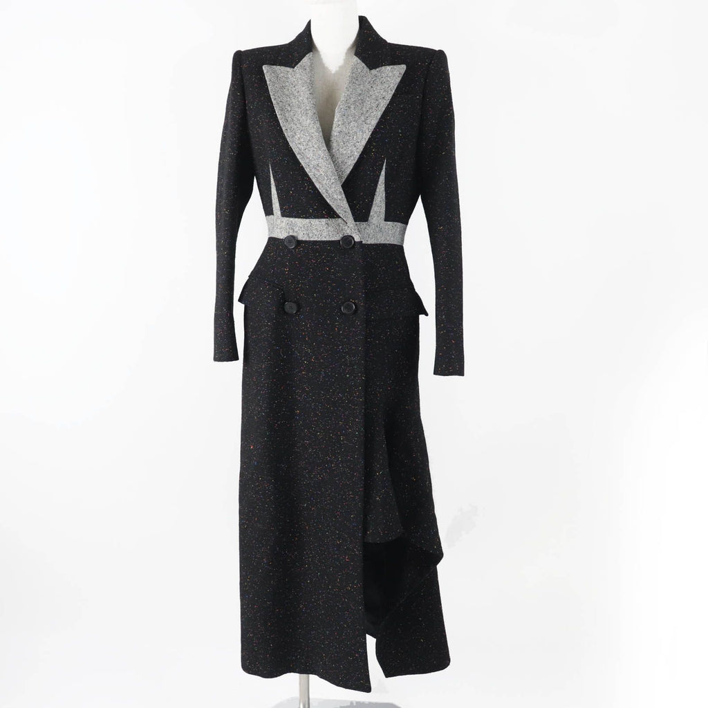 Alexander McQueen 20AW Asymmetric Long Tweed Coat Black Multi Size 40 Runway