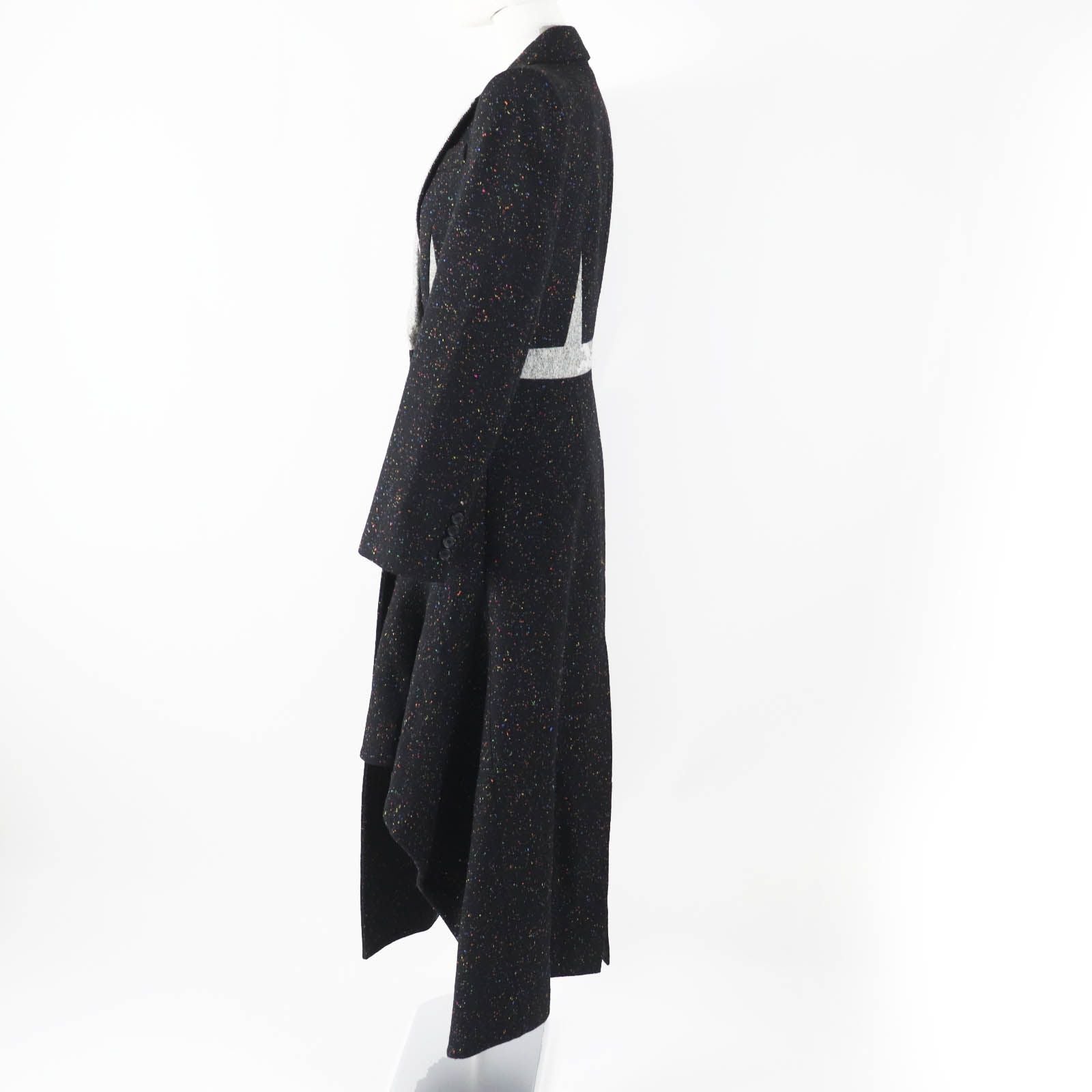 Alexander McQueen 20AW Asymmetric Long Tweed Coat Black Multi Size 40 Runway