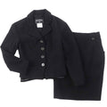 CHANEL Wool Nylon Tweed Jacket & Skirt Setup Rhinestone CC Button Plate Black Size 36/34