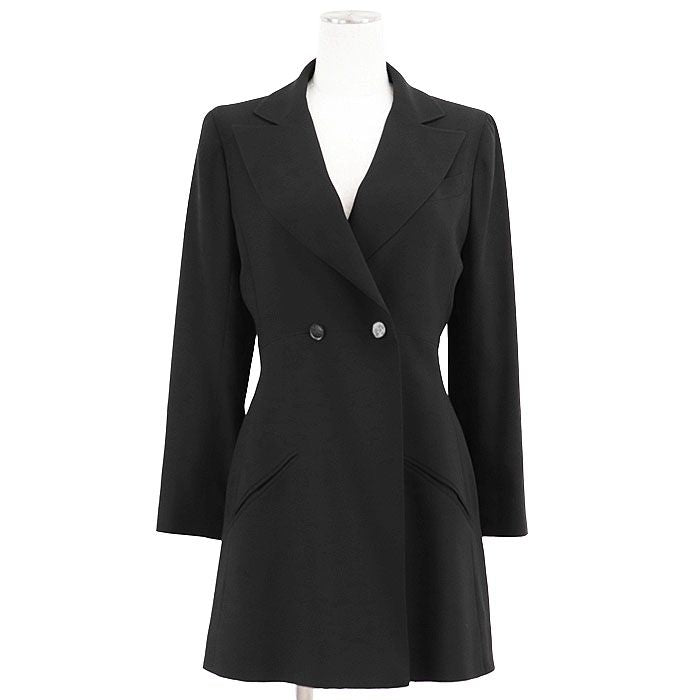 CHANEL BOUTIQUE 98P Vintage Wool Double-Breasted Peaked Lapel Tailored Jacket Black Size 36