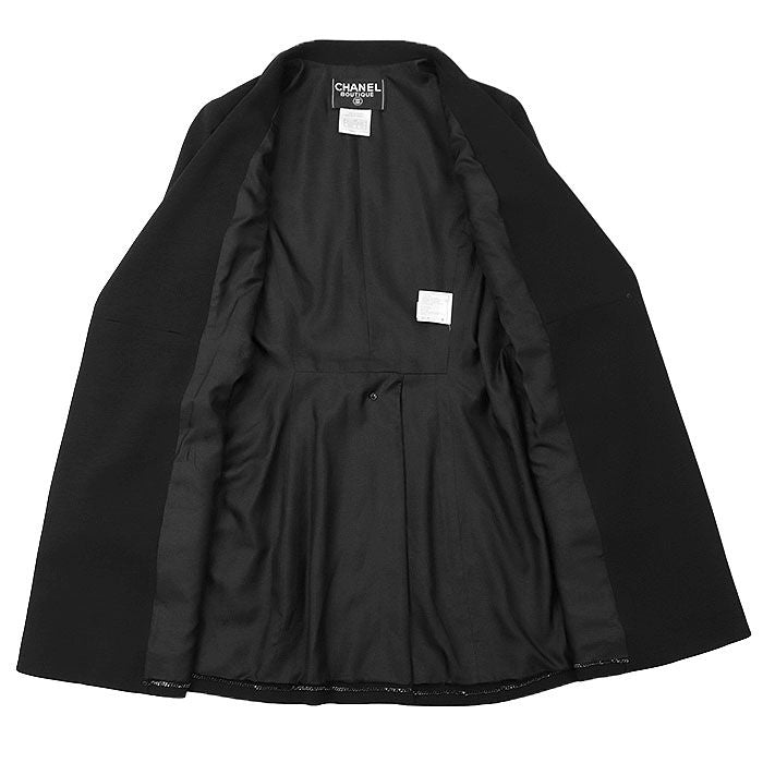 CHANEL BOUTIQUE 98P Vintage Wool Double-Breasted Peaked Lapel Tailored Jacket Black Size 36