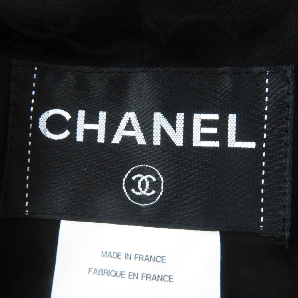 CHANEL Wool Nylon Tweed Jacket & Skirt Setup Rhinestone CC Button Plate Black Size 36/34