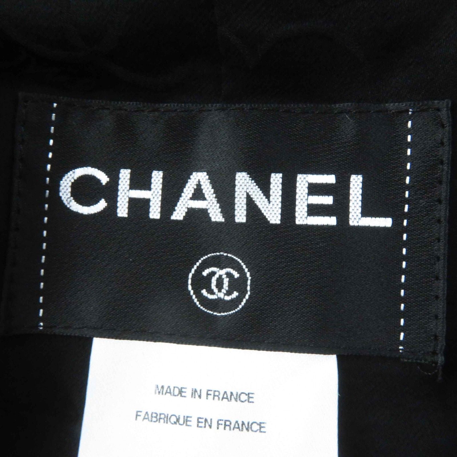 CHANEL Wool Nylon Tweed Jacket & Skirt Setup Rhinestone CC Button Plate Black Size 36/34