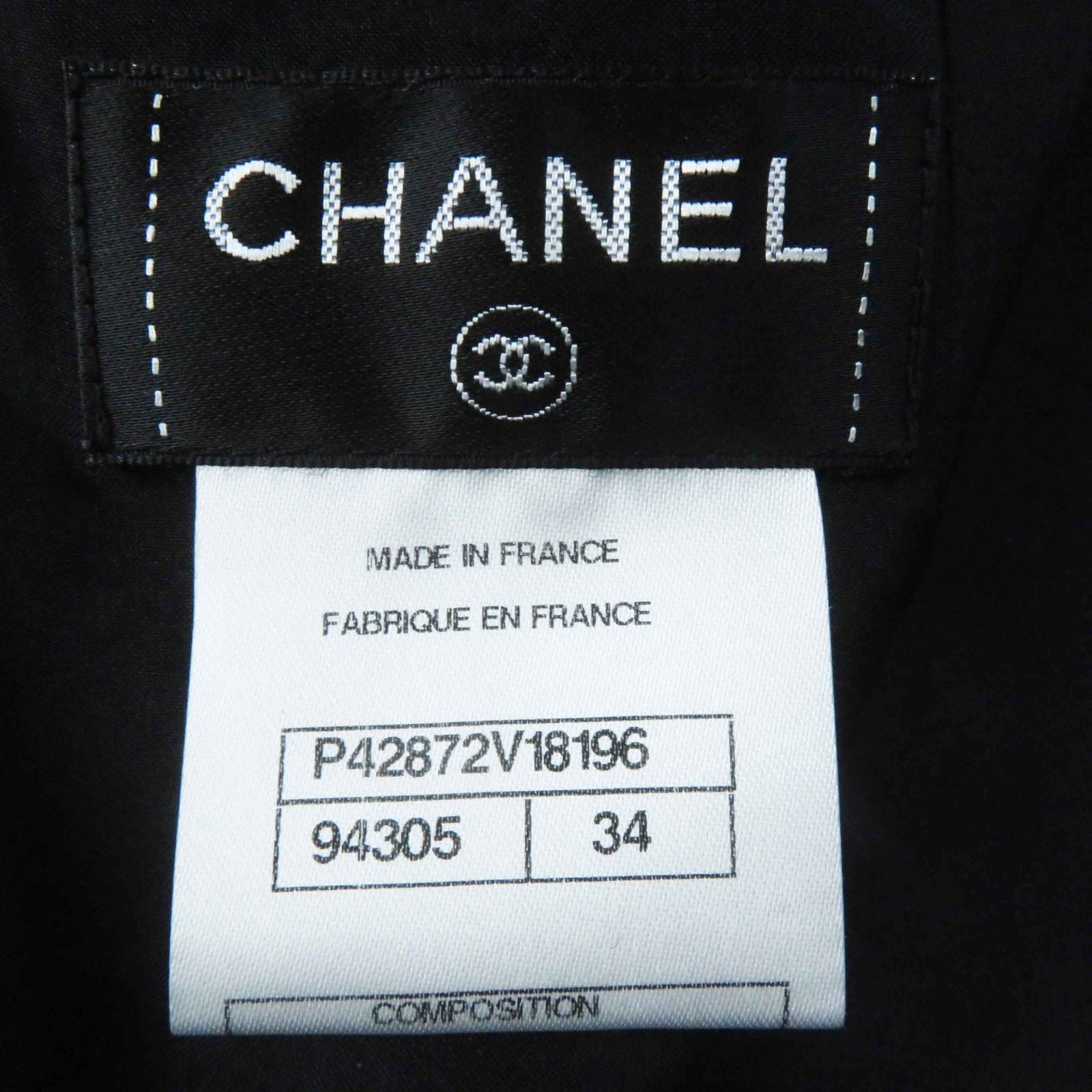 CHANEL Wool Nylon Tweed Jacket & Skirt Setup Rhinestone CC Button Plate Black Size 36/34