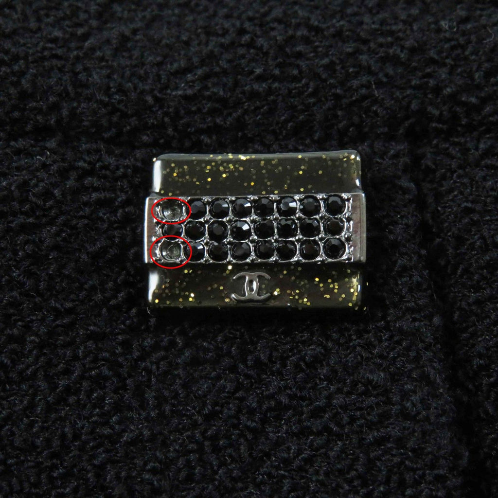 CHANEL Wool Nylon Tweed Jacket & Skirt Setup Rhinestone CC Button Plate Black Size 36/34
