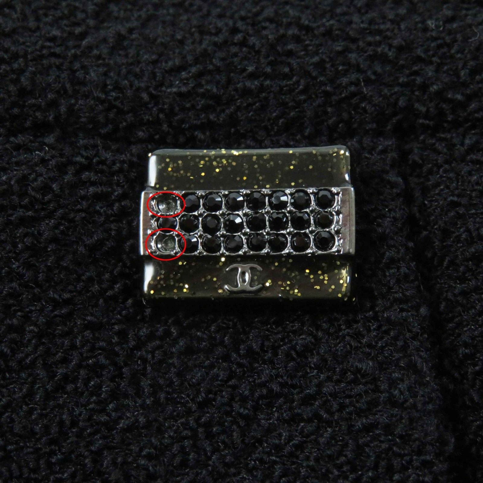 CHANEL Wool Nylon Tweed Jacket & Skirt Setup Rhinestone CC Button Plate Black Size 36/34