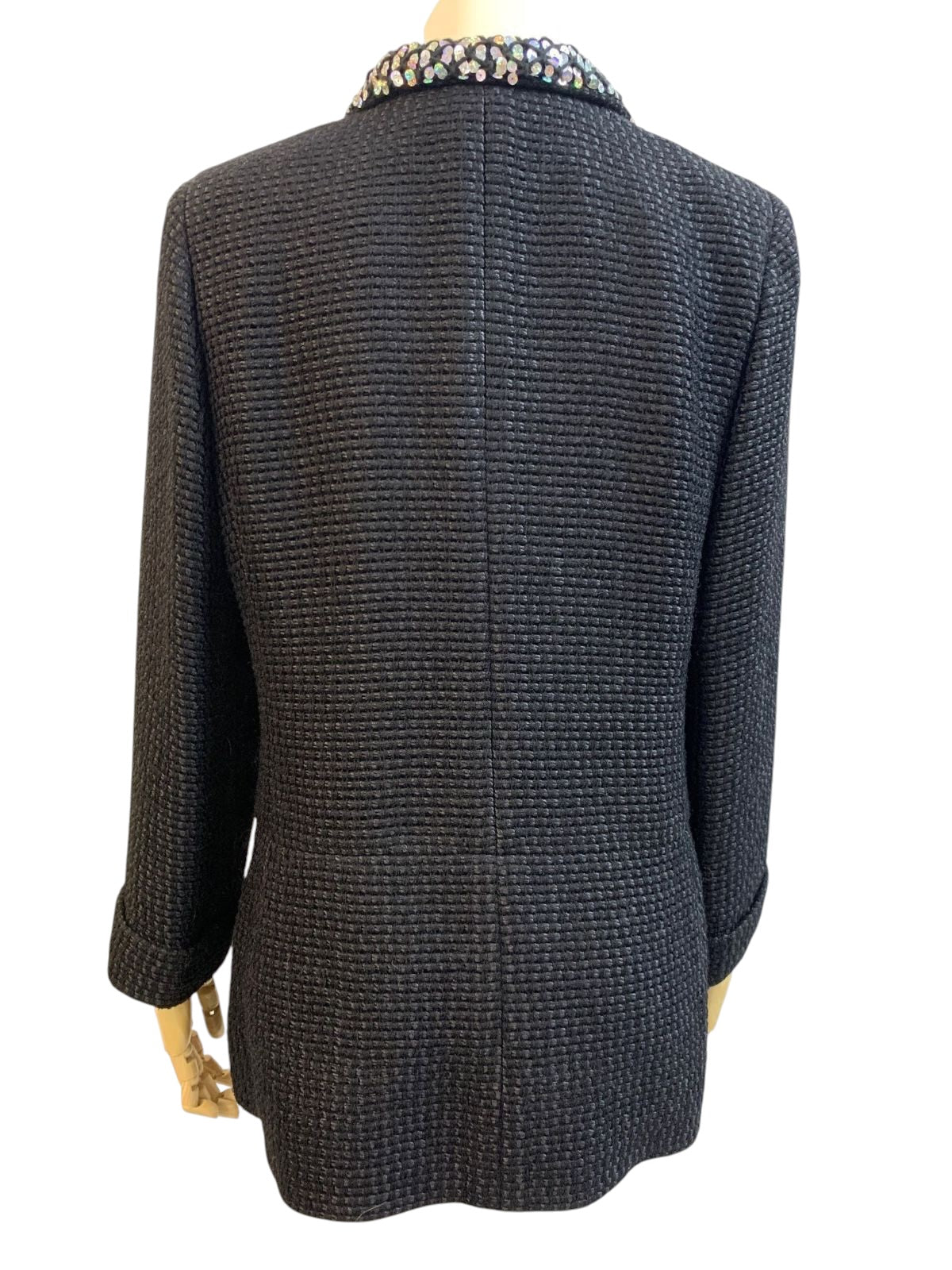 CHANEL Métiers d'Art Shanghai Collection Tweed Sequin Double-Breasted Jacket CC Buttons Size 42