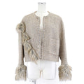 CHANEL Faux Fur Glitter Tweed No-Collar Jacket CC Buttons Runway Piece Size 36