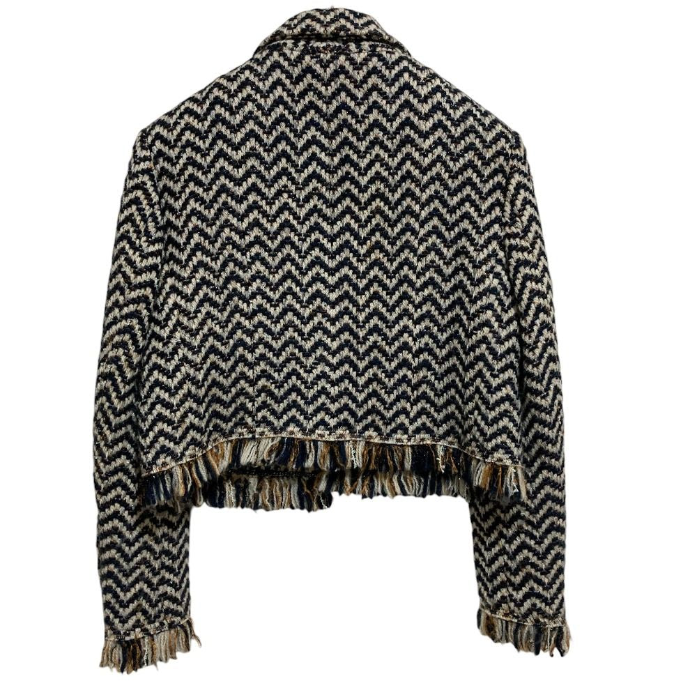 CHANEL Chevron Fringe Cropped Tweed Jacket P62391 Size 38
