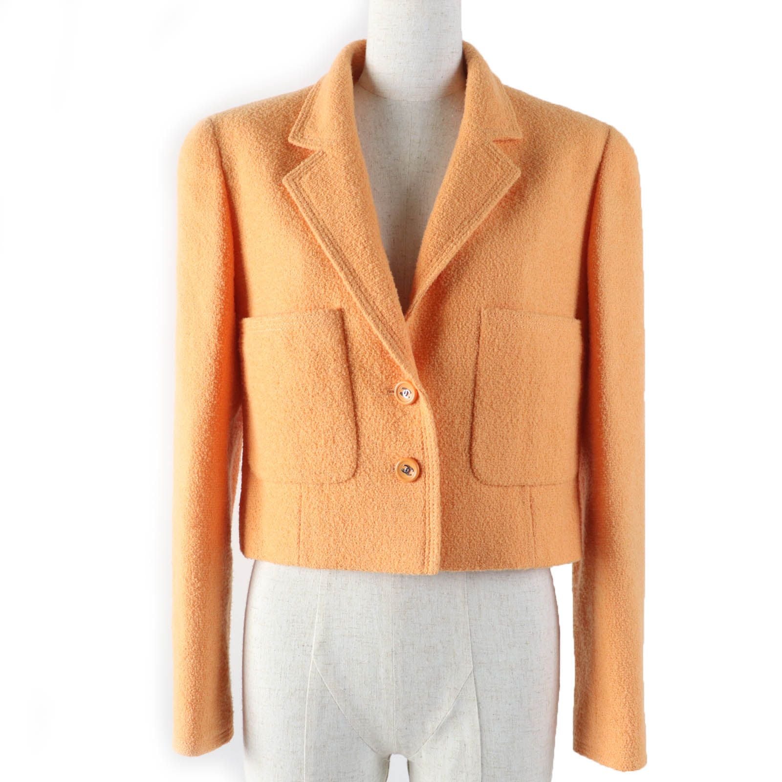 CHANEL Vintage 96P Wool Tweed Tailored Jacket Orange CC Buttons Size 38