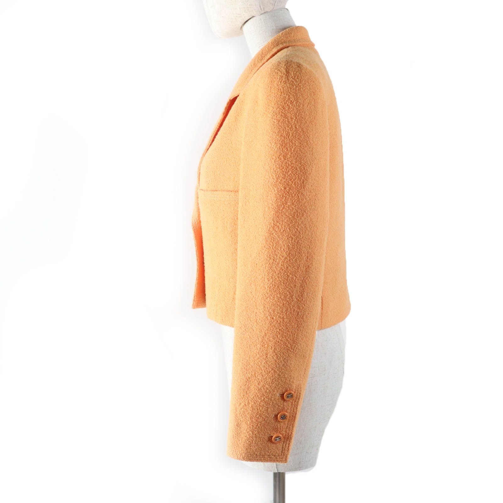 CHANEL Vintage 96P Wool Tweed Tailored Jacket Orange CC Buttons Size 38
