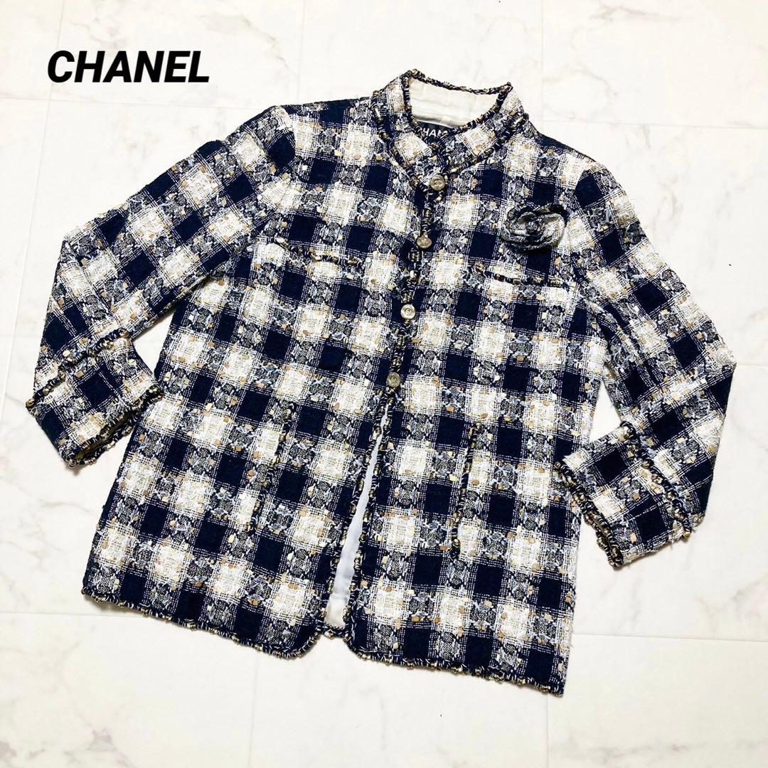 CHANEL 06P CC Mark Check Tweed Jacket Size 40