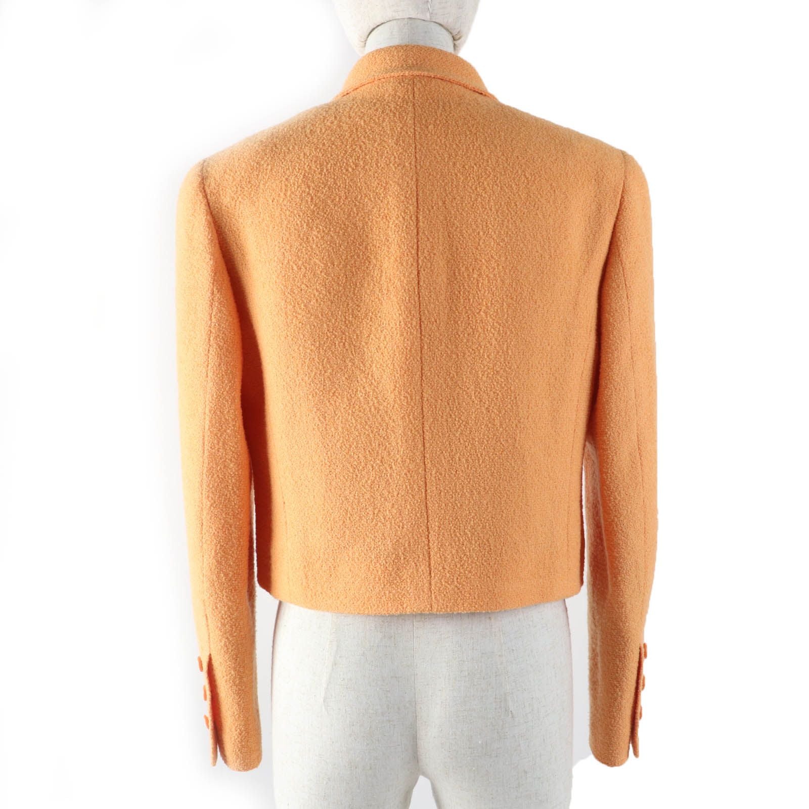 CHANEL Vintage 96P Wool Tweed Tailored Jacket Orange CC Buttons Size 38