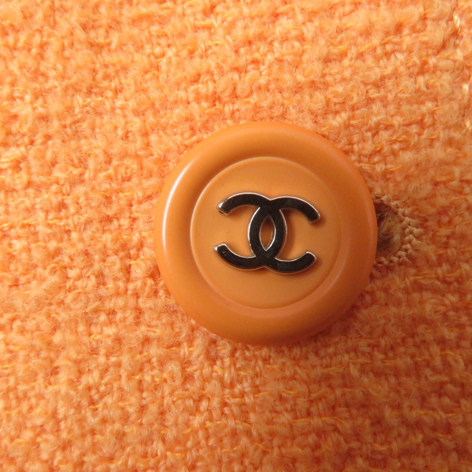 CHANEL Vintage 96P Wool Tweed Tailored Jacket Orange CC Buttons Size 38