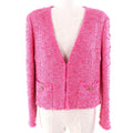 CHANEL Cotton Tweed No-Collar Jacket Gold CC Buttons Pink Size 36 Made in France