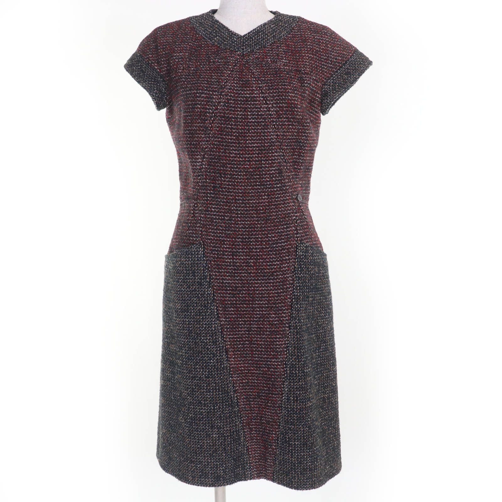 CHANEL 14B Lion CC Button Short Sleeve Tweed Dress Multicolor Size 36