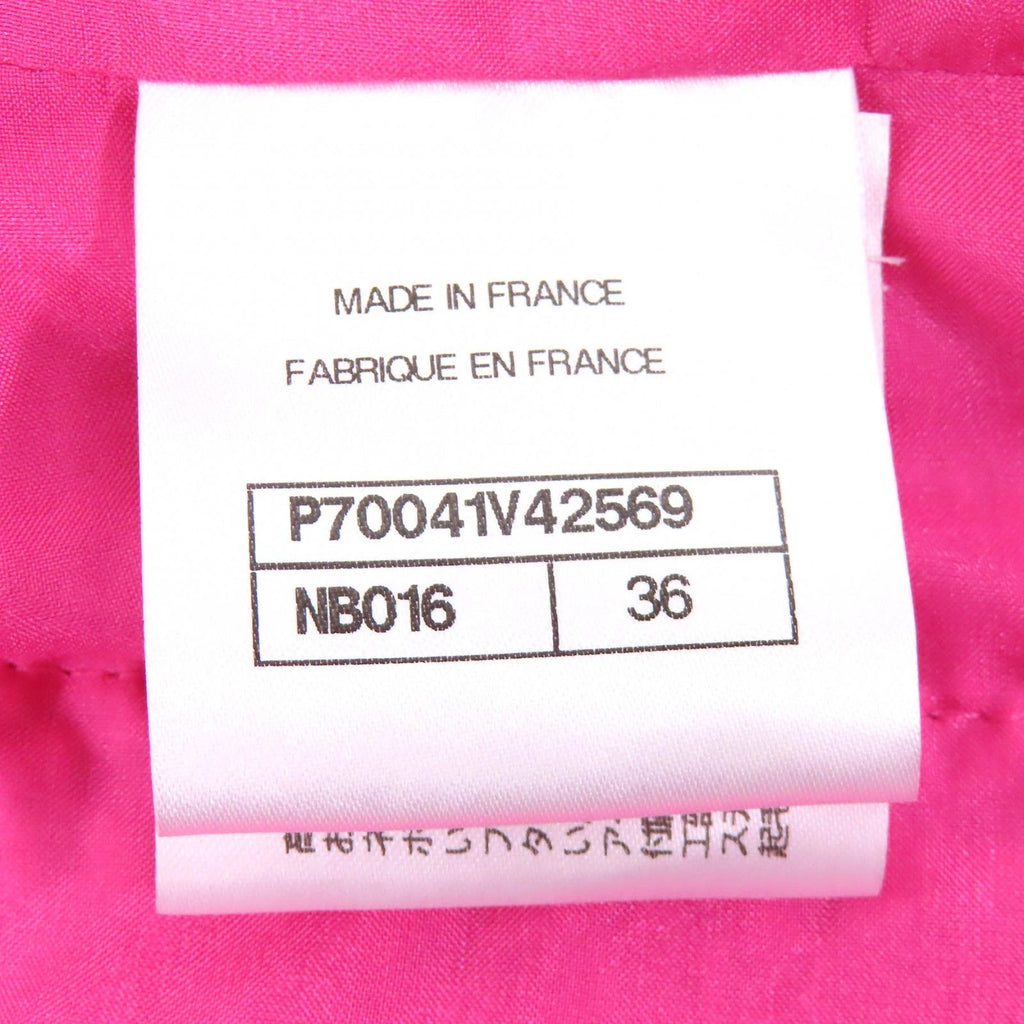 CHANEL Cotton Tweed No-Collar Jacket Gold CC Buttons Pink Size 36 Made in France