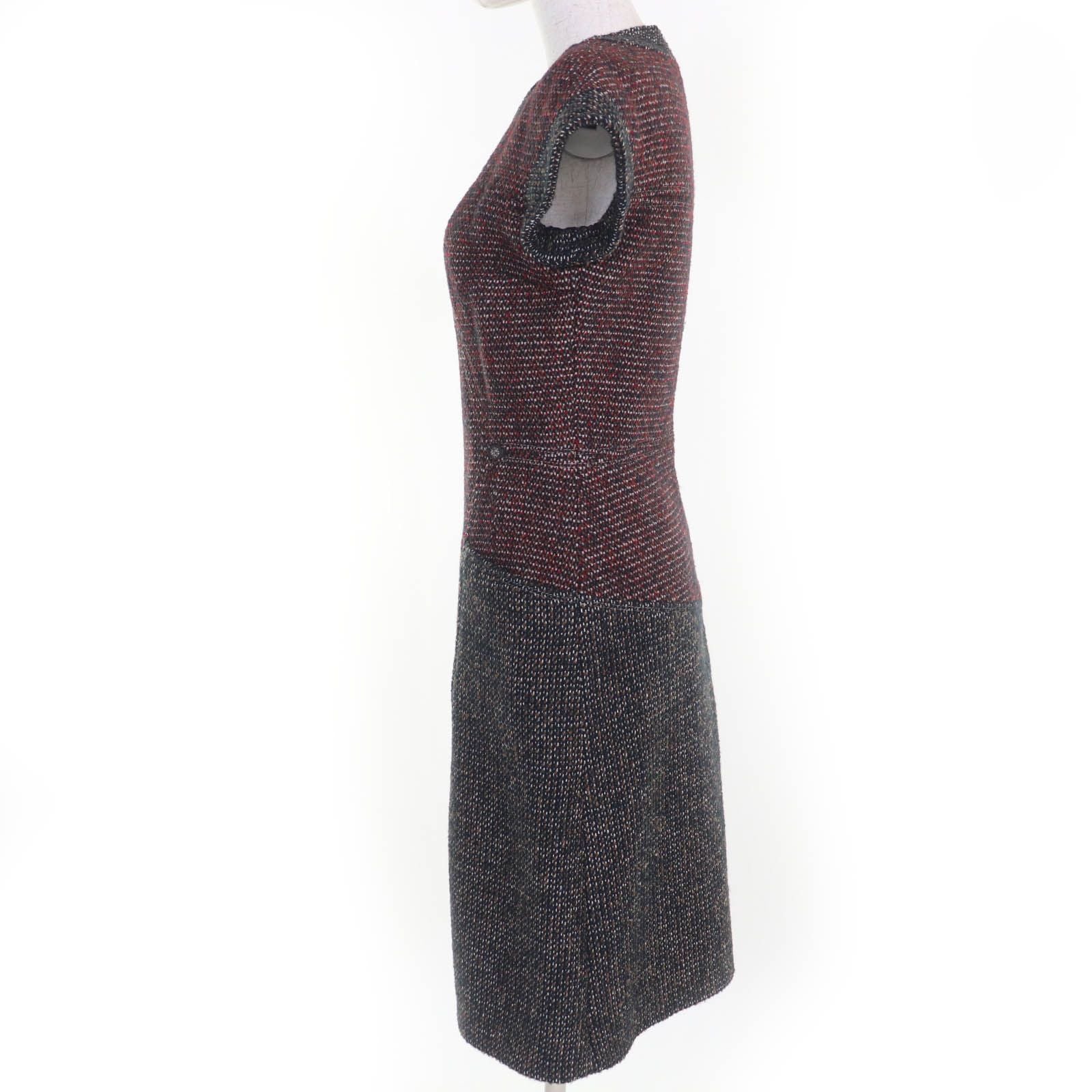 CHANEL 14B Lion CC Button Short Sleeve Tweed Dress Multicolor Size 36