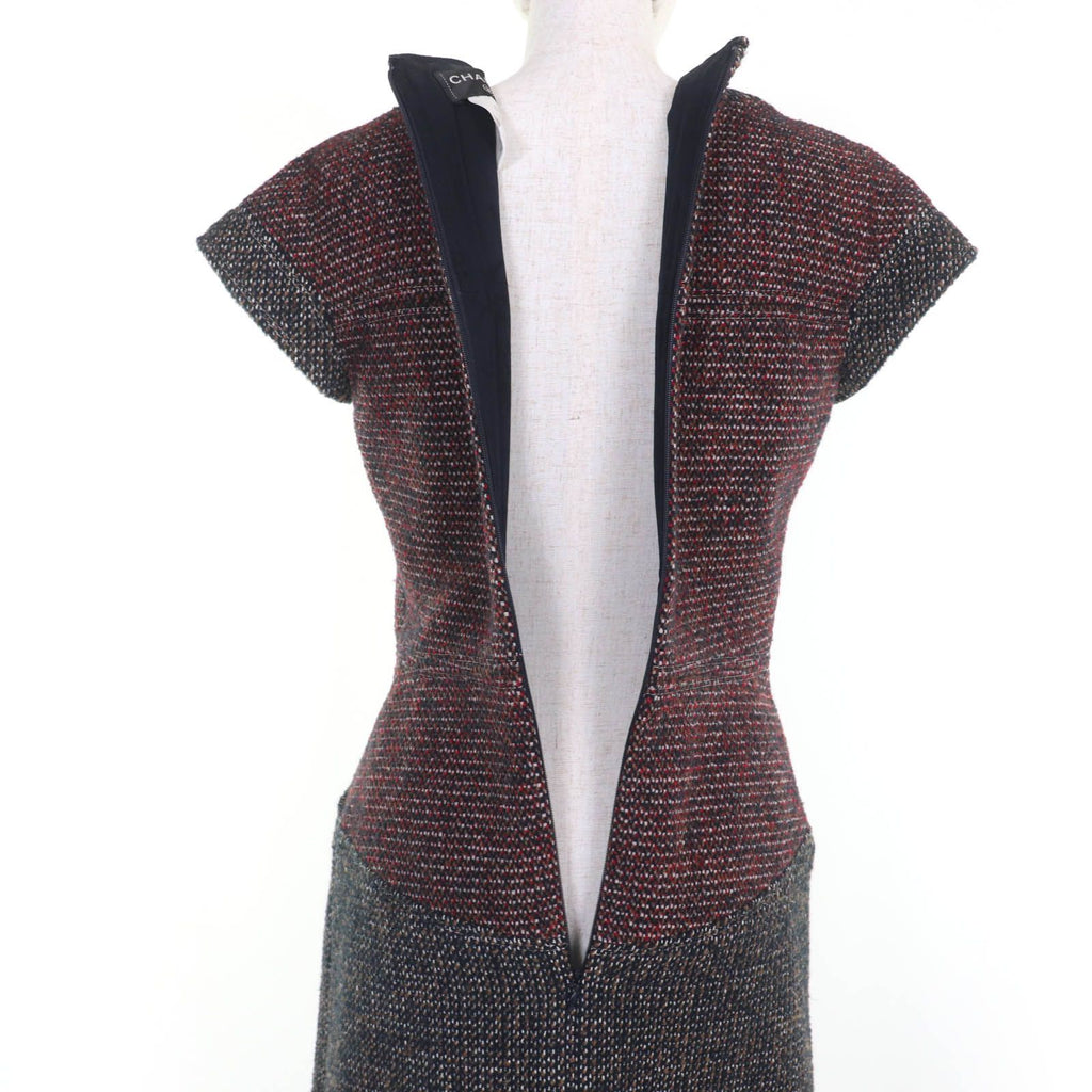 CHANEL 14B Lion CC Button Short Sleeve Tweed Dress Multicolor Size 36