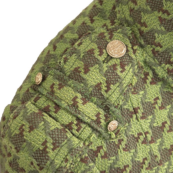 CHANEL 2008 Houndstooth Tweed Cropped Jacket Epaulettes Scissors CC Logo Size 36