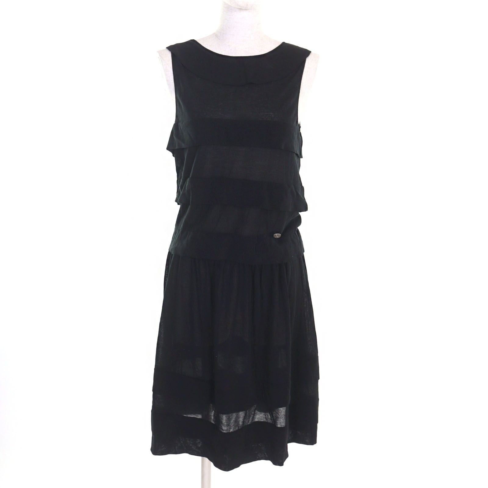 CHANEL 06P Karl Lagerfeld Era CC Mark Tiered Sleeveless Dress Black Size 36