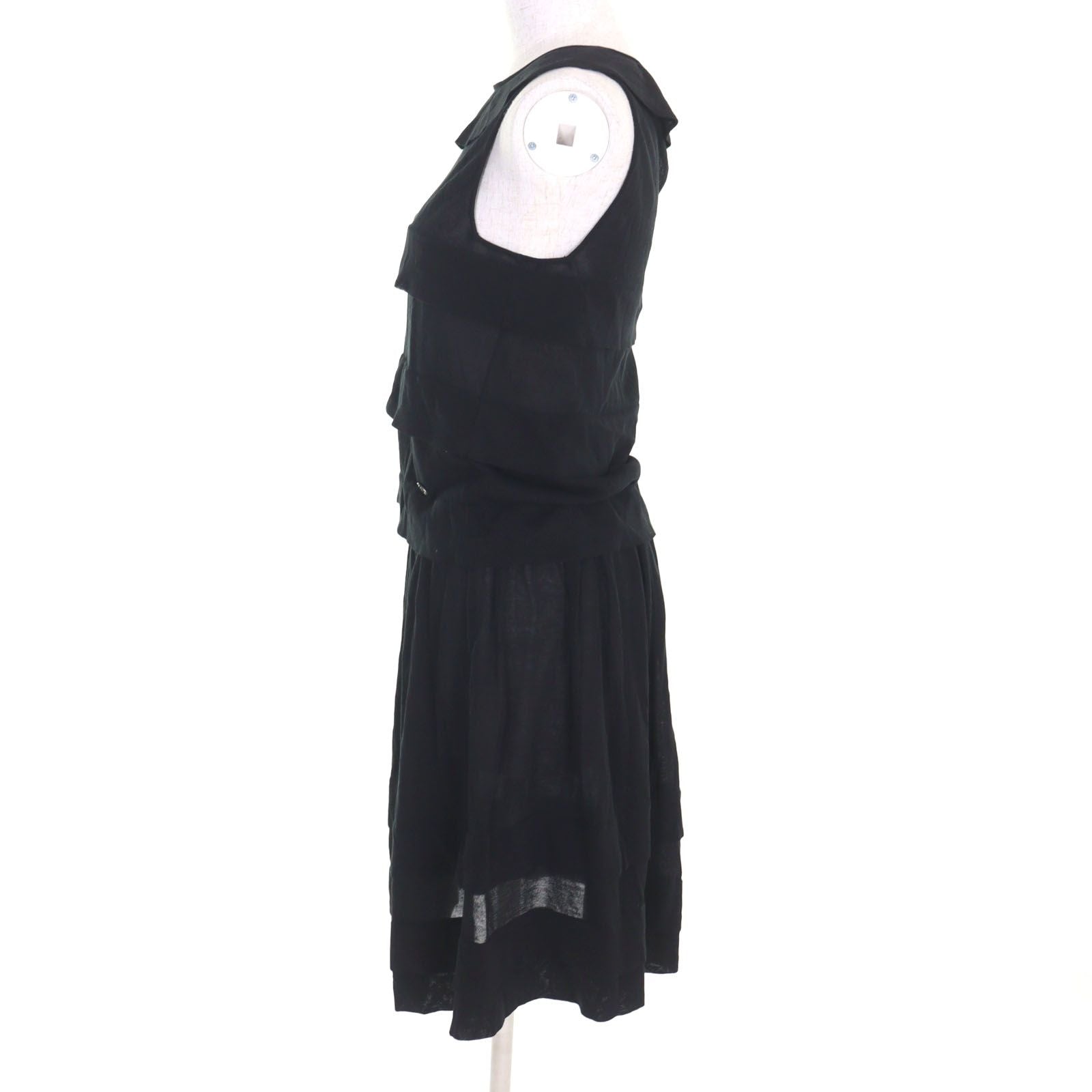 CHANEL 06P Karl Lagerfeld Era CC Mark Tiered Sleeveless Dress Black Size 36