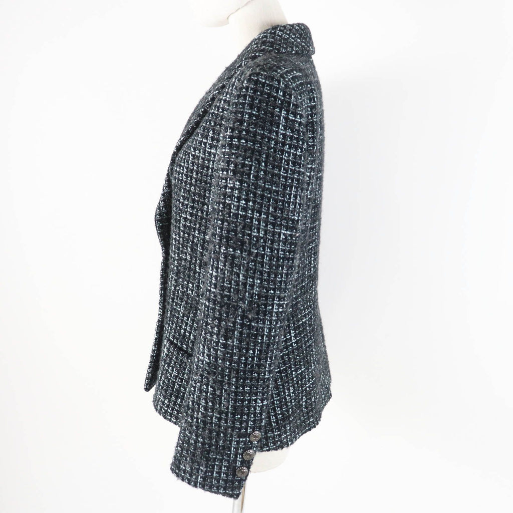 CHANEL 22B Pre-Collection Look 47 Tweed Tailored Jacket CC Buttons Black Turquoise Size 38