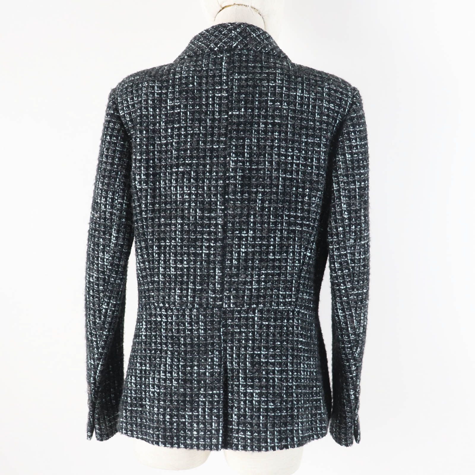CHANEL 22B Pre-Collection Look 47 Tweed Tailored Jacket CC Buttons Black Turquoise Size 38