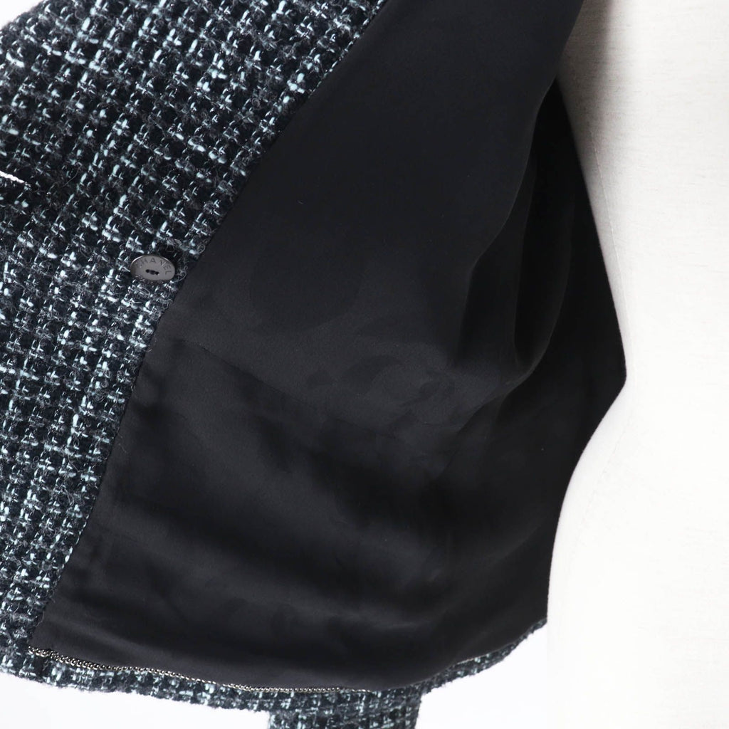CHANEL 22B Pre-Collection Look 47 Tweed Tailored Jacket CC Buttons Black Turquoise Size 38