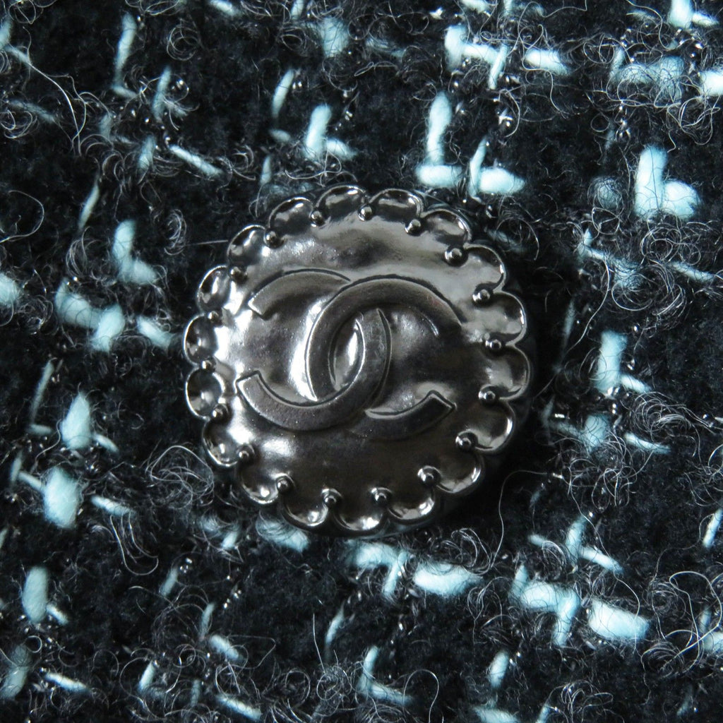 CHANEL 22B Pre-Collection Look 47 Tweed Tailored Jacket CC Buttons Black Turquoise Size 38