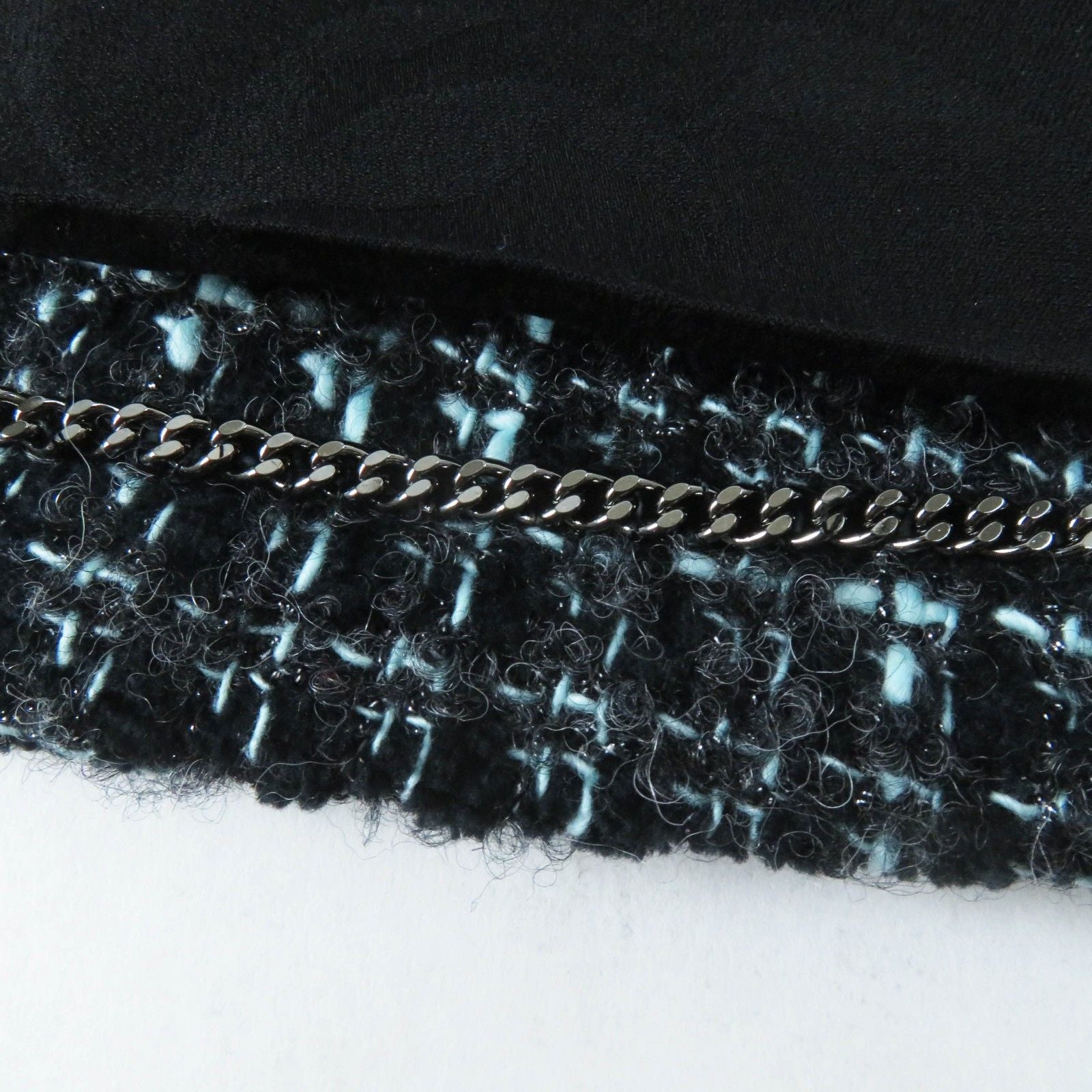 CHANEL 22B Pre-Collection Look 47 Tweed Tailored Jacket CC Buttons Black Turquoise Size 38