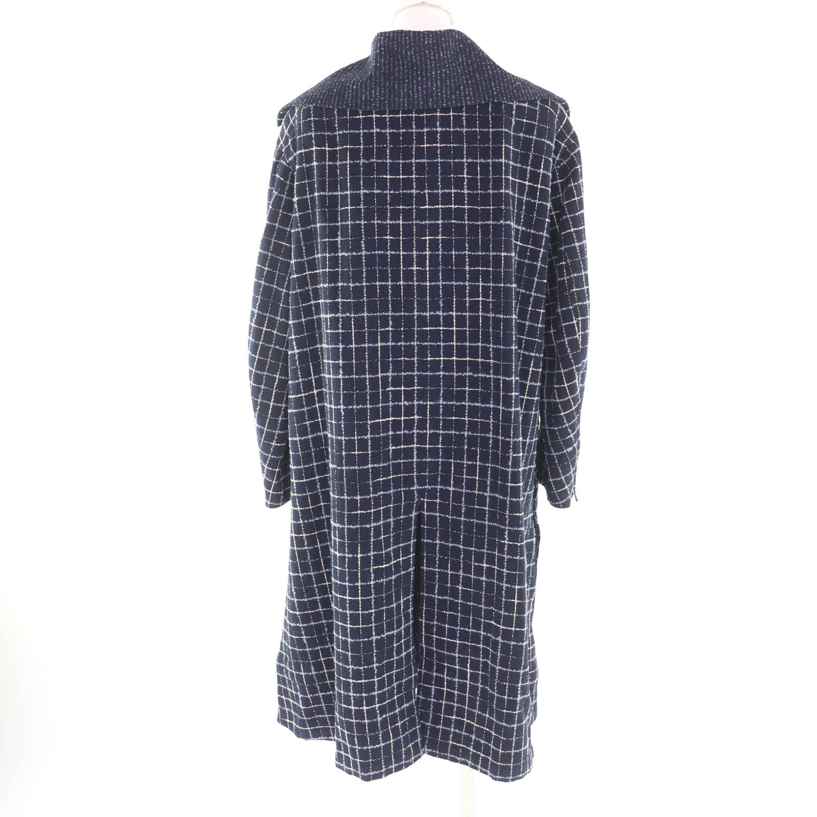 CHANEL 2021 Wool Blend Tweed Coat CC Buttons Navy Runway Piece Size 34 Made in France