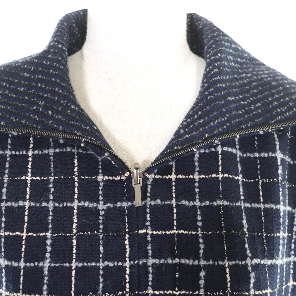 CHANEL 2021 Wool Blend Tweed Coat CC Buttons Navy Runway Piece Size 34 Made in France