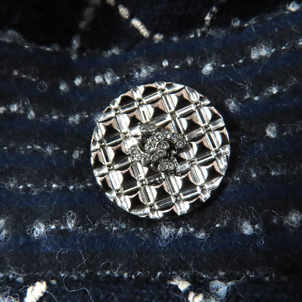 CHANEL 2021 Wool Blend Tweed Coat CC Buttons Navy Runway Piece Size 34 Made in France