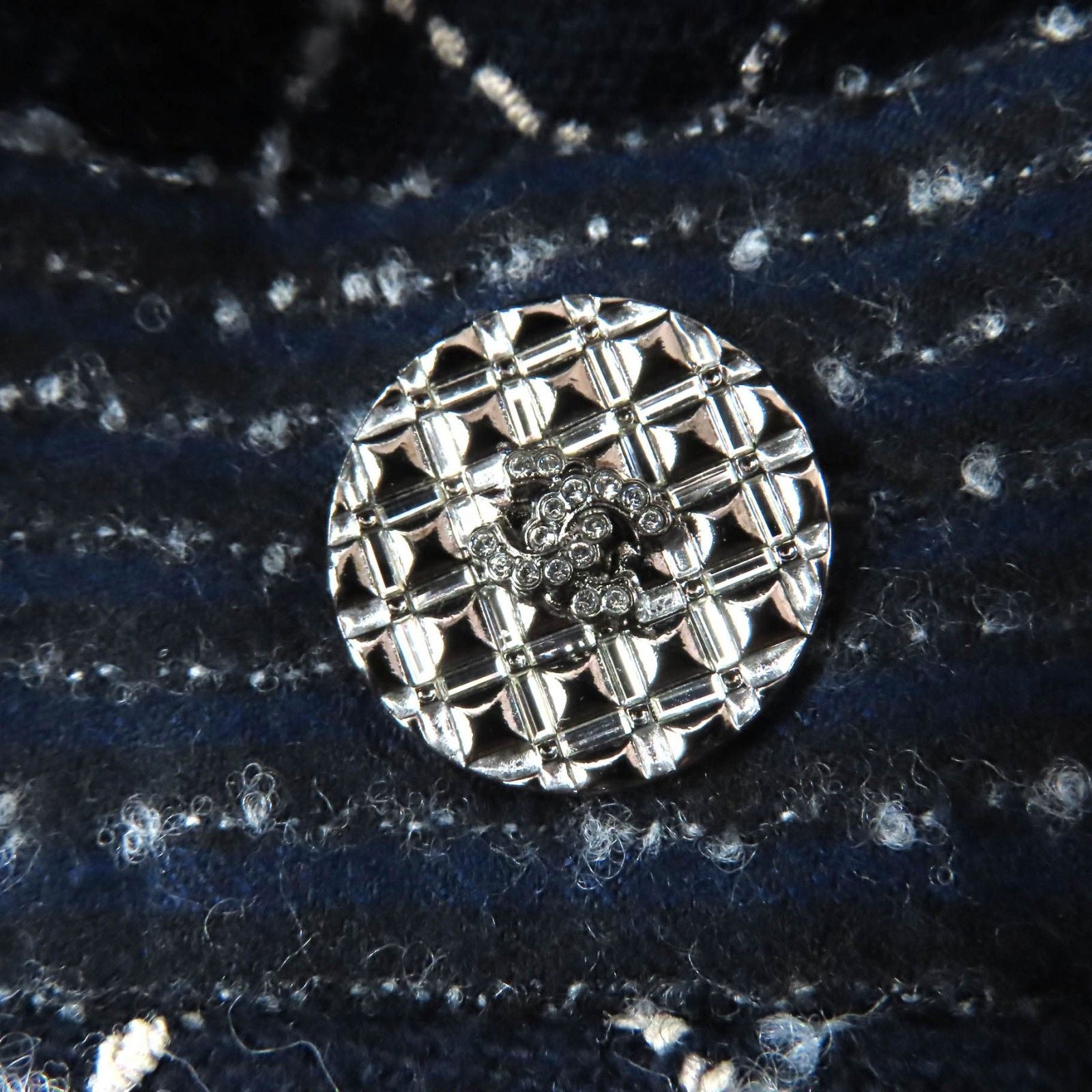 CHANEL 2021 Wool Blend Tweed Coat CC Buttons Navy Runway Piece Size 34 Made in France