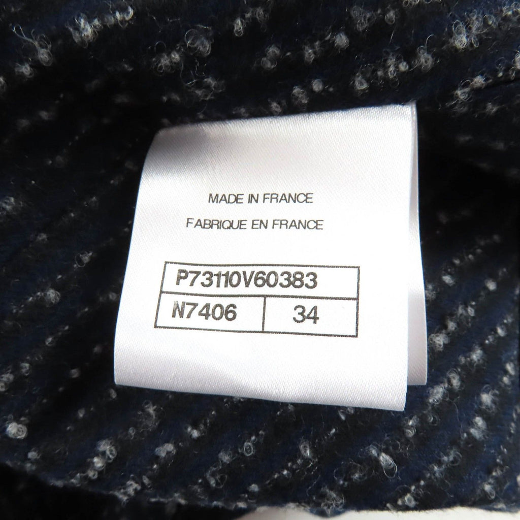 CHANEL 2021 Wool Blend Tweed Coat CC Buttons Navy Runway Piece Size 34 Made in France