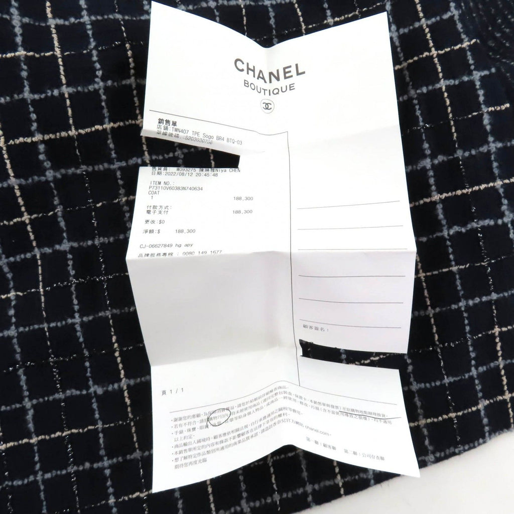 CHANEL 2021 Wool Blend Tweed Coat CC Buttons Navy Runway Piece Size 34 Made in France