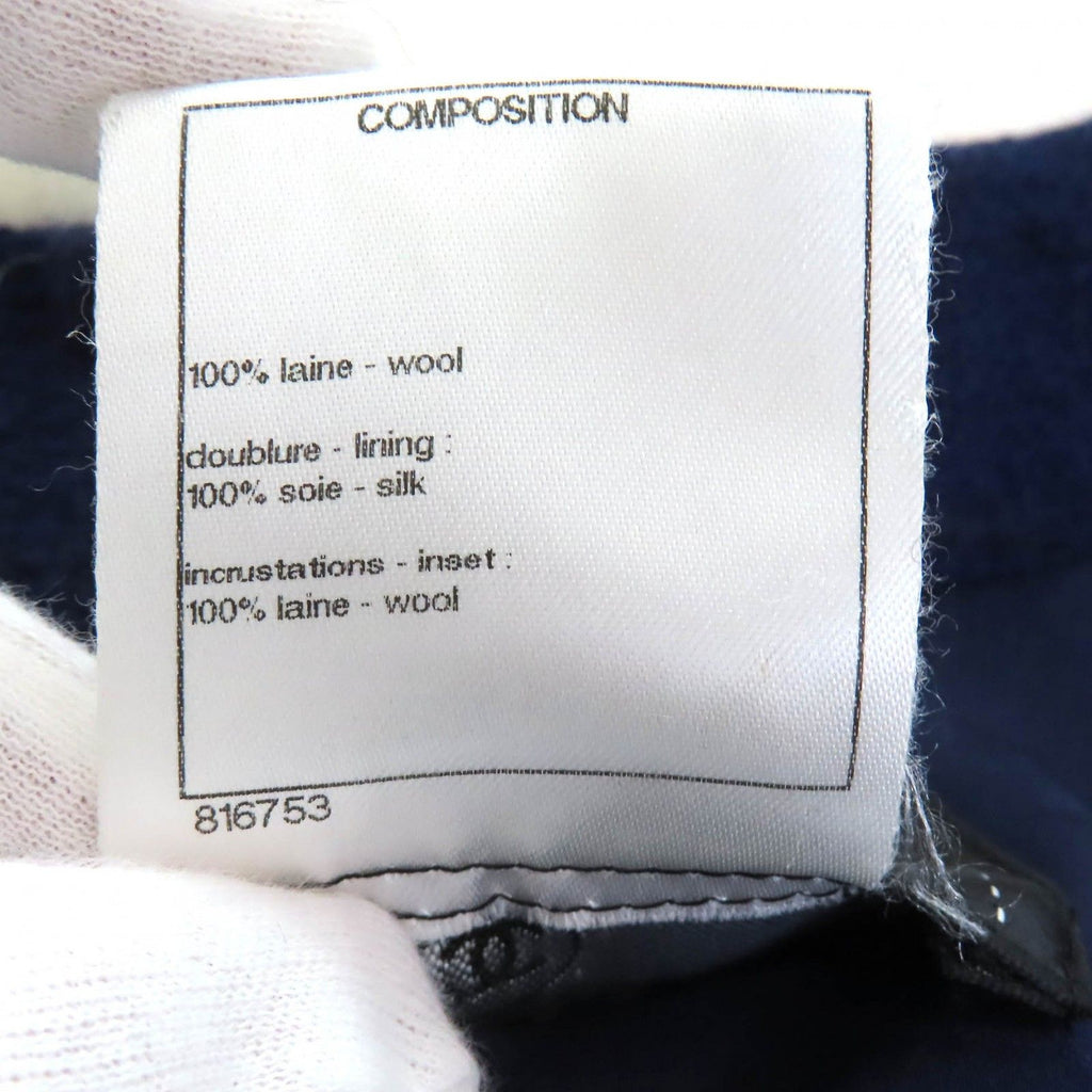 CHANEL Wool Tweed Short Cropped Half-Sleeve Jacket CC Buttons Silk Lining Navy Ivory Red Size 40