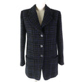 CHANEL Cotton Wool Coloured Lamé Tweed Long Tailored Jacket Rhinestone CC Buttons Silk Lining Black Size 34