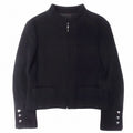 CHANEL 00s Cashmere Blend Cropped Zip Jacket CC Studs Size 38